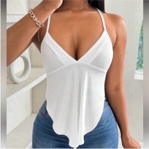 SHEIN White V-Neck Handkerchief Hem Cami